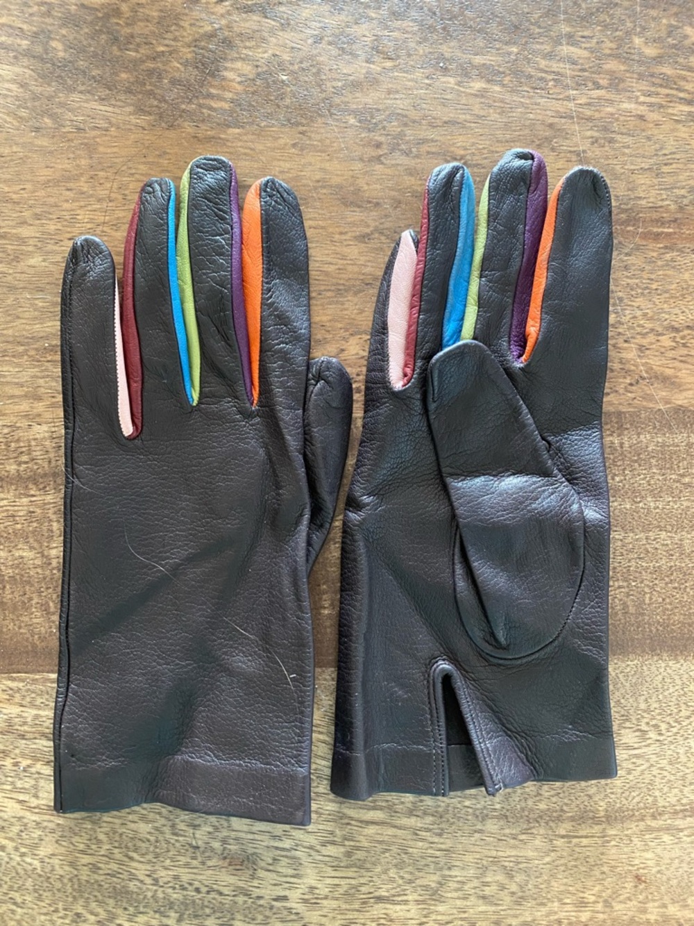 Women’s Leather Gloves with Multicolor Finger Accents